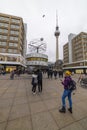 February 05, 2020: View of the Television Tower Fernsehturm in Berlin from Alexander Platz. The famous TV towe